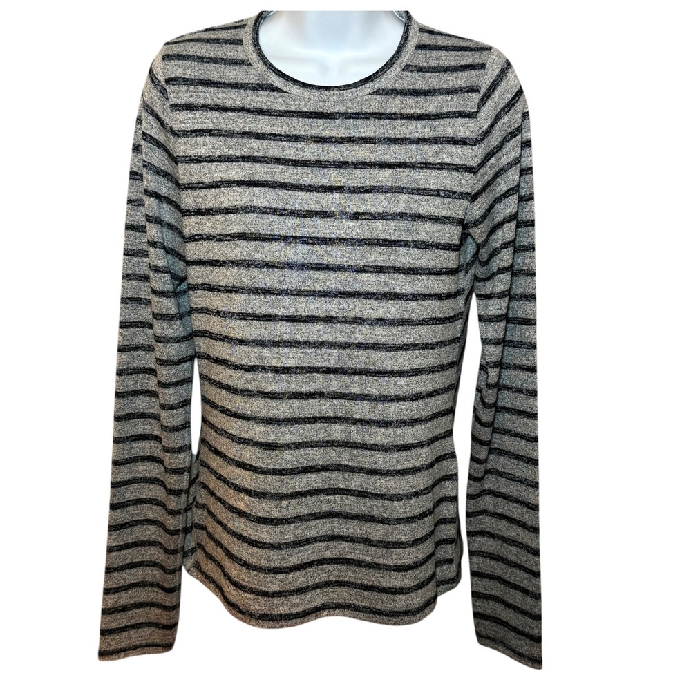 Rag & Bone Grey Black Striped Long Sleeve Crew Neck Top Womens M Rayon Blend